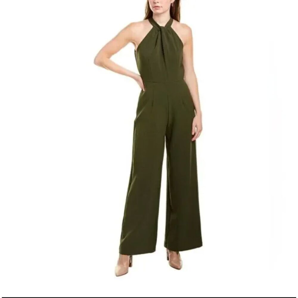 Julia Jordan Olive Halter‎ Wide Leg Jumpsuit Size 2 Clean Girl Wedding Guest